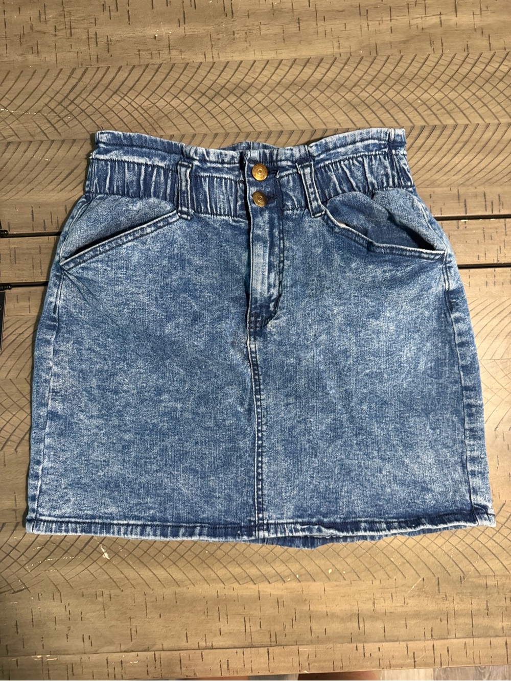 No Boundaries Washed Blue Denim Mini Skirt with Ruched Waistband